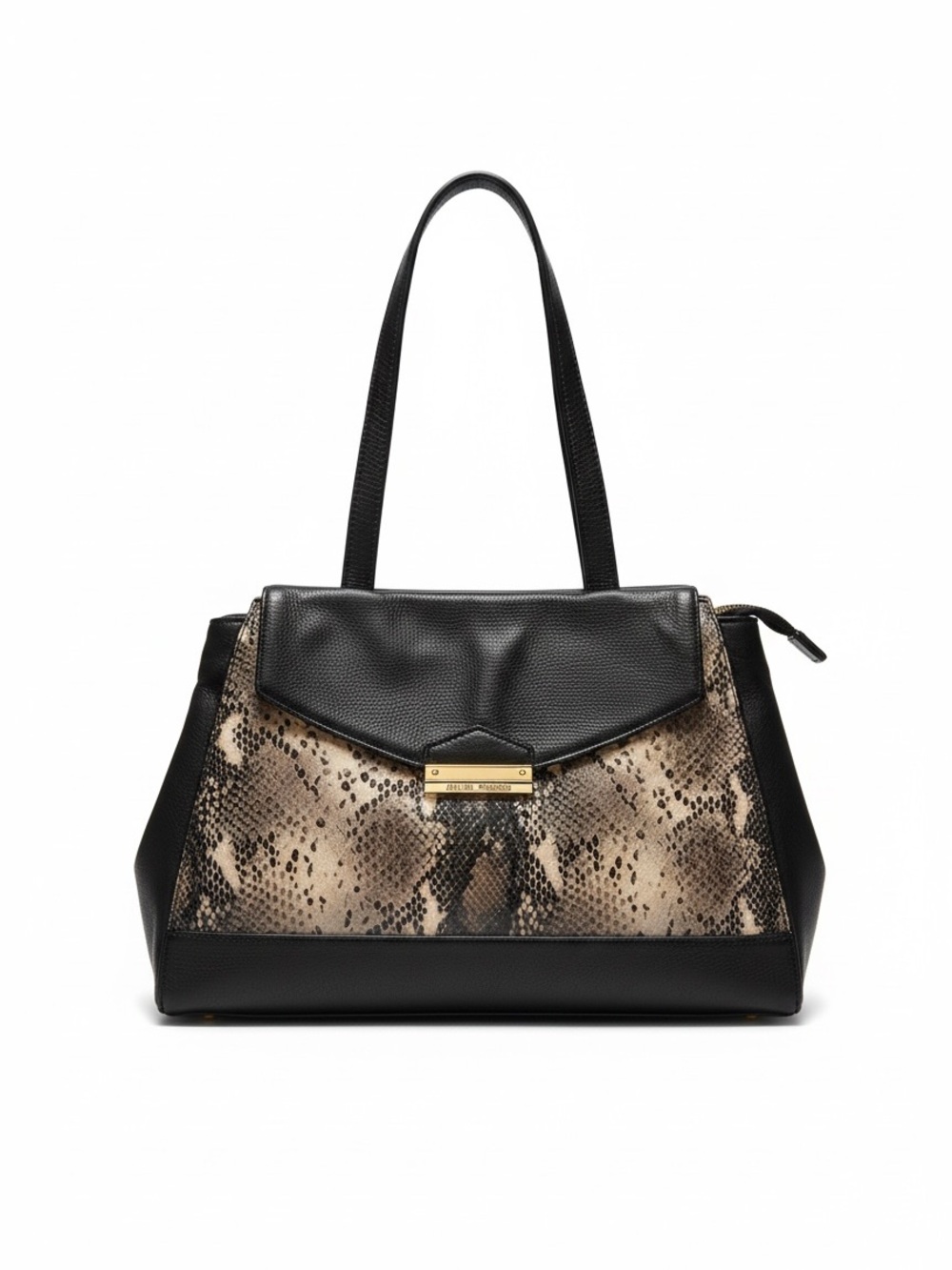 ANTONIO MELANI Real Leather Black and Beige Snake-Print Shoulder Bag